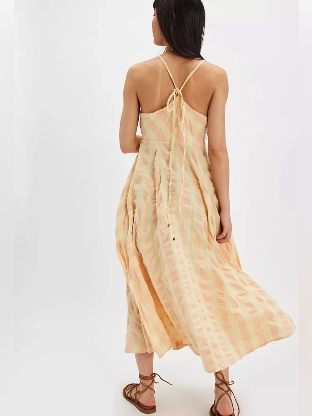 Free People Gingham Plaid Tie-Front Button Down Via Midi Dress - Picture 3 of 4